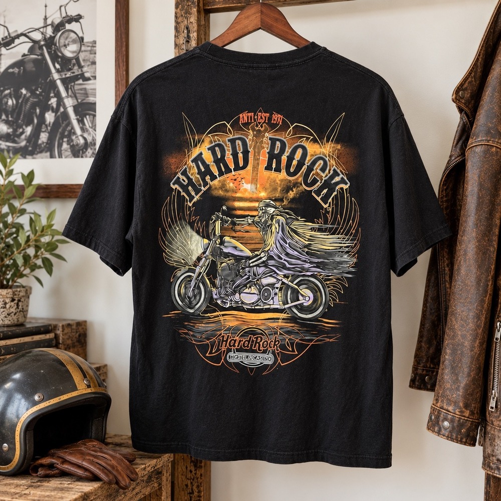 Hard Rock Hotel Casino Atlantic City Black Motorcycle Graphic T-Shirt Large